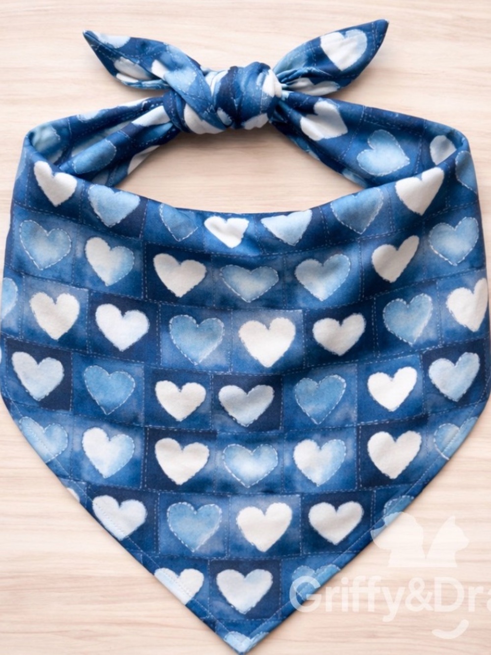 Blue Heart-Print Dog Bandana — Soft Tie-On Pet Accessory